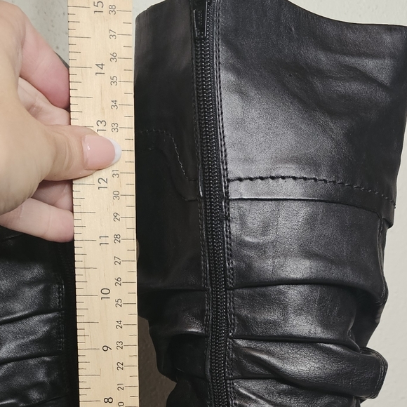 [Rieker] W7 (38) Black Leather Mid Calf Rouched 2" Heeled Dress Boots Slouchy - Picture 5 of 12